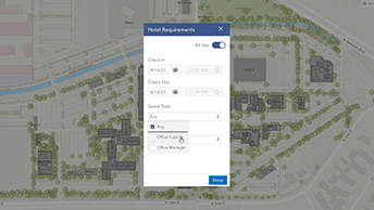 Indoor map of an airport facility showing the blue dot of current location and scattered round data points in an aerial view