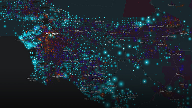 Map of Florida with roads and highways highlighted in red and blue