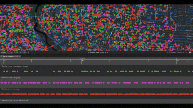 Scattered multi-colored dots on a map above green and red horizontal lines representing the selection of points on a map ,Scattered multi-colored dots on a map above green and red horizontal lines representing the selection of points on a map