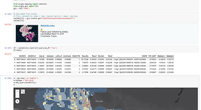 Screenshot of an ArcGIS Notebook with blue and gray map below