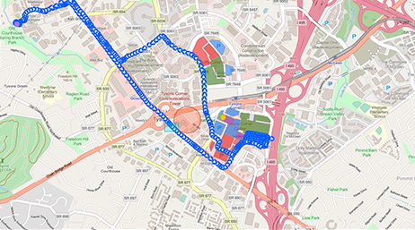 A light map displaying blue circular markings in a track 