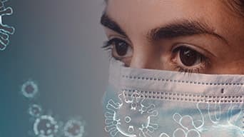 Viruses and healthcare worker with mask
