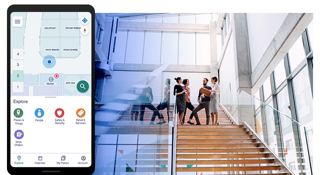 Indoor blue dot shows live position on digital indoor map