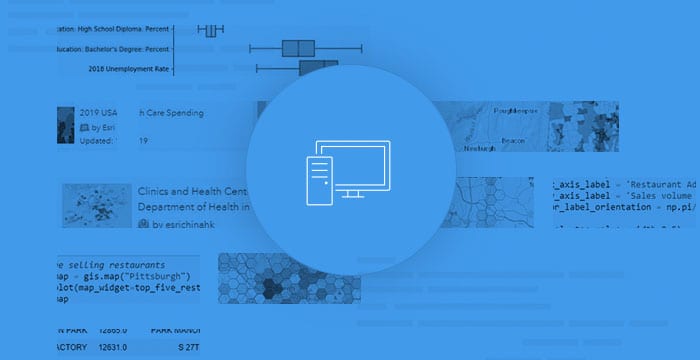 Python code in a Jupyter notebook showing maps, graphs and analyses.