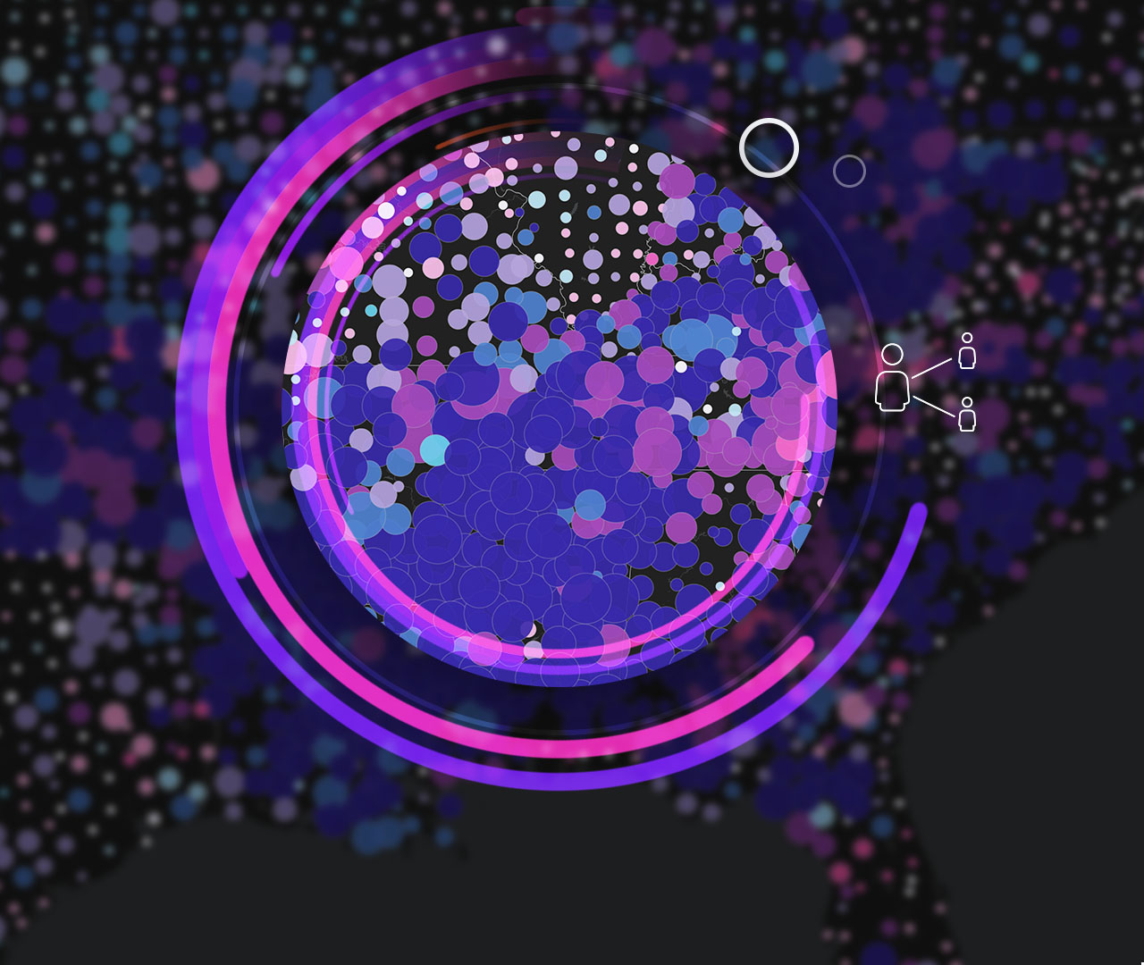 Image of a computer displaying ArcGIS sharing options, surrounded by colorful data maps