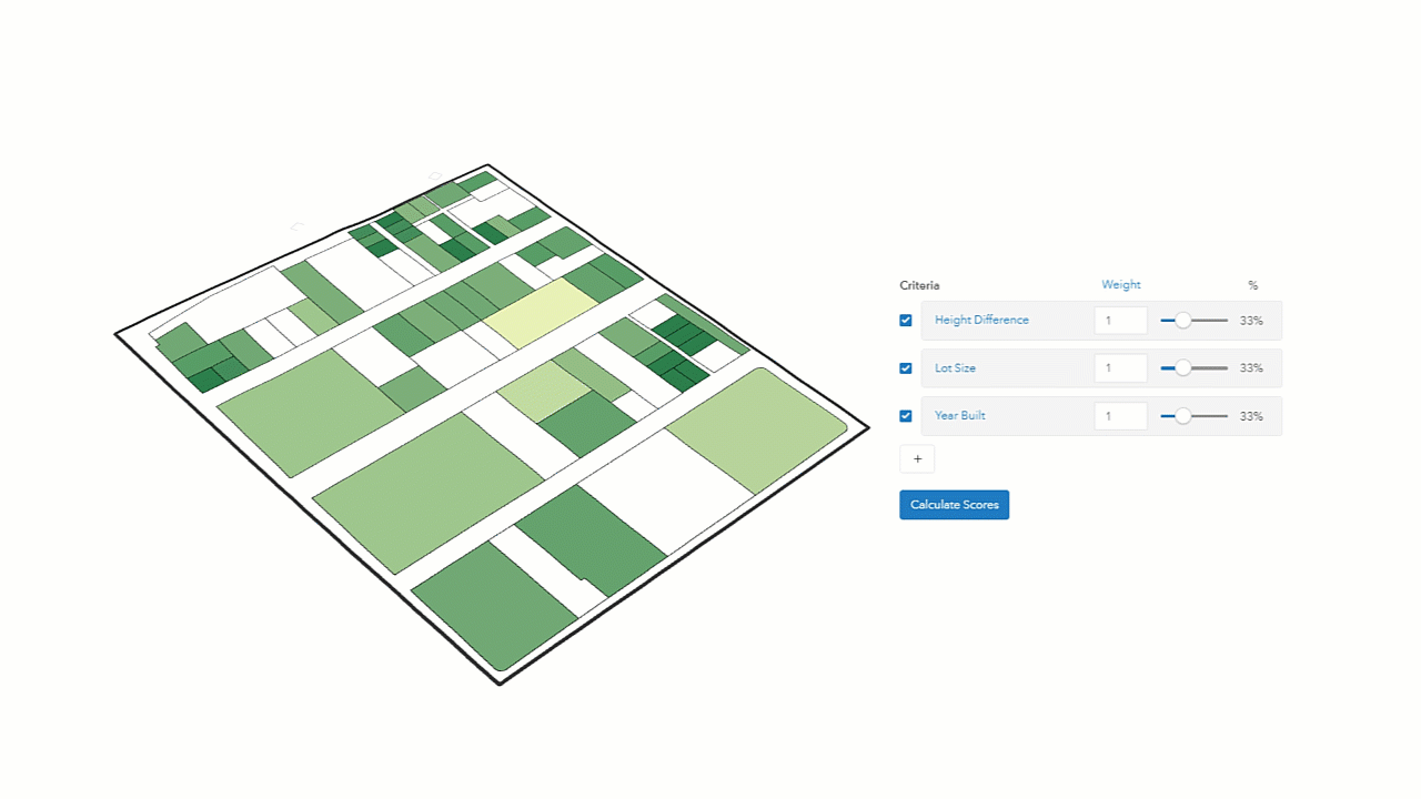 : A GIF with a square and areas highlighted in green with text to the right showing areas suitable for development 
