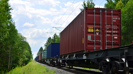 Low angel of a freight car at the end of a train
