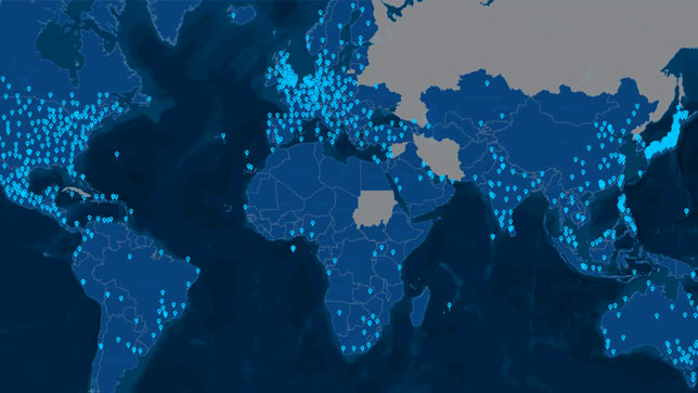 A map illuminating areas of Africa, Southeast Asia, and Europe to indicate important places in the supply chain,A map illuminating areas of Africa, Southeast Asia, and Europe to indicate important places in the supply chain