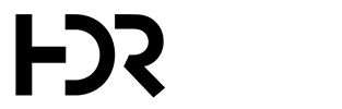 A logo for HDR in black