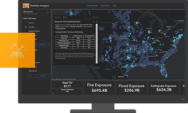 A desktop monitor displaying a GIS dashboard with a map and other data