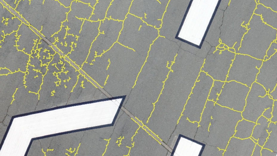 Software screenshot showing runway crack detection using machine learning