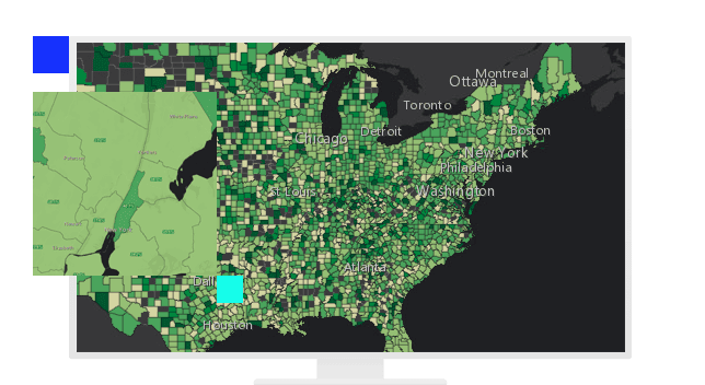United States map with regions marked in green