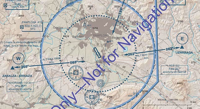 A Visual Approach Chart with numerical and textual data, a large blue circle, and two black lines with arrows