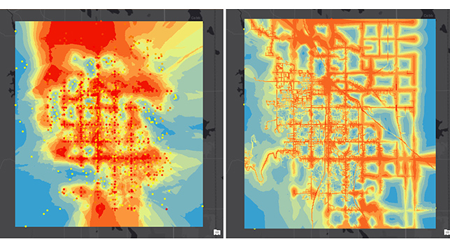 Two images of heat maps with data showcasing a prediction model