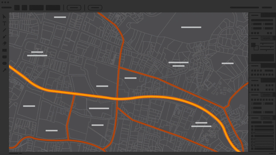 An illustrated demonstration of highlighting and enhancing sections of a map in an Adobe Illustrator window