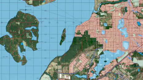 A high-quality map produced using ArcGIS Defense Mapping, displaying geographic features, such as roads, rivers, and points of interest. 