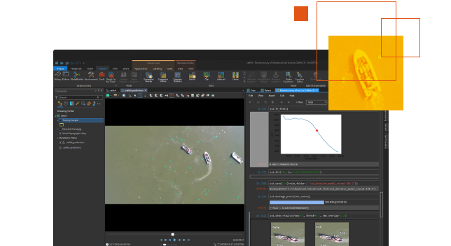 ArcGIS Pro showing advanced analysis and image of boats on water