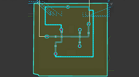 A map displaying a system of connected assets inside a square perimeter