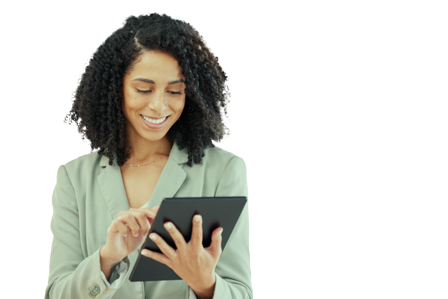Woman typing on a tablet next to inset images of an airplane taking off and a blank Survey123 form with text