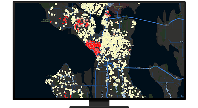 Dark map with yellow and red dots