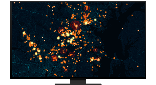 Dark map with bright orange and yellow dots