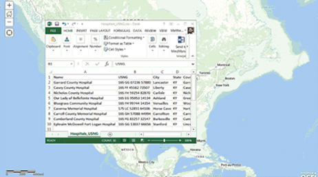 Map of North America with a data table on it