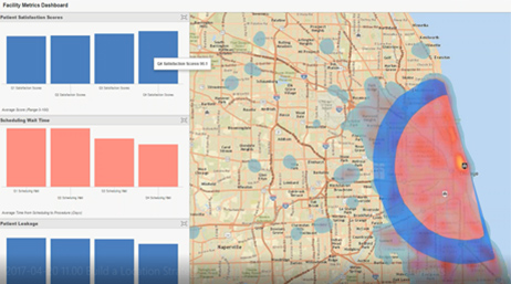 map and a bar chart