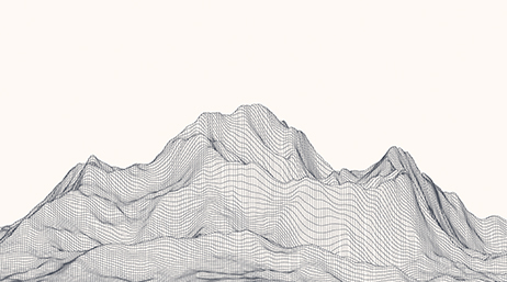A topographic mesh model of a mountain against a white background