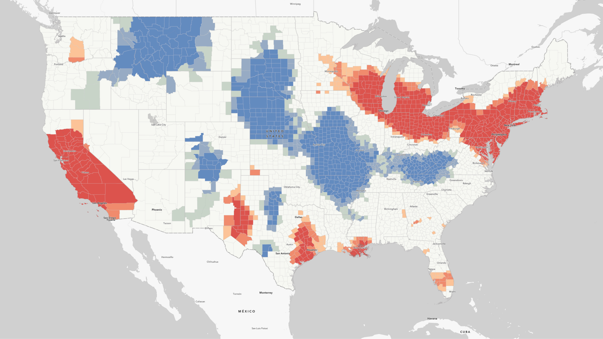 Map of the United States with indicating hot spots