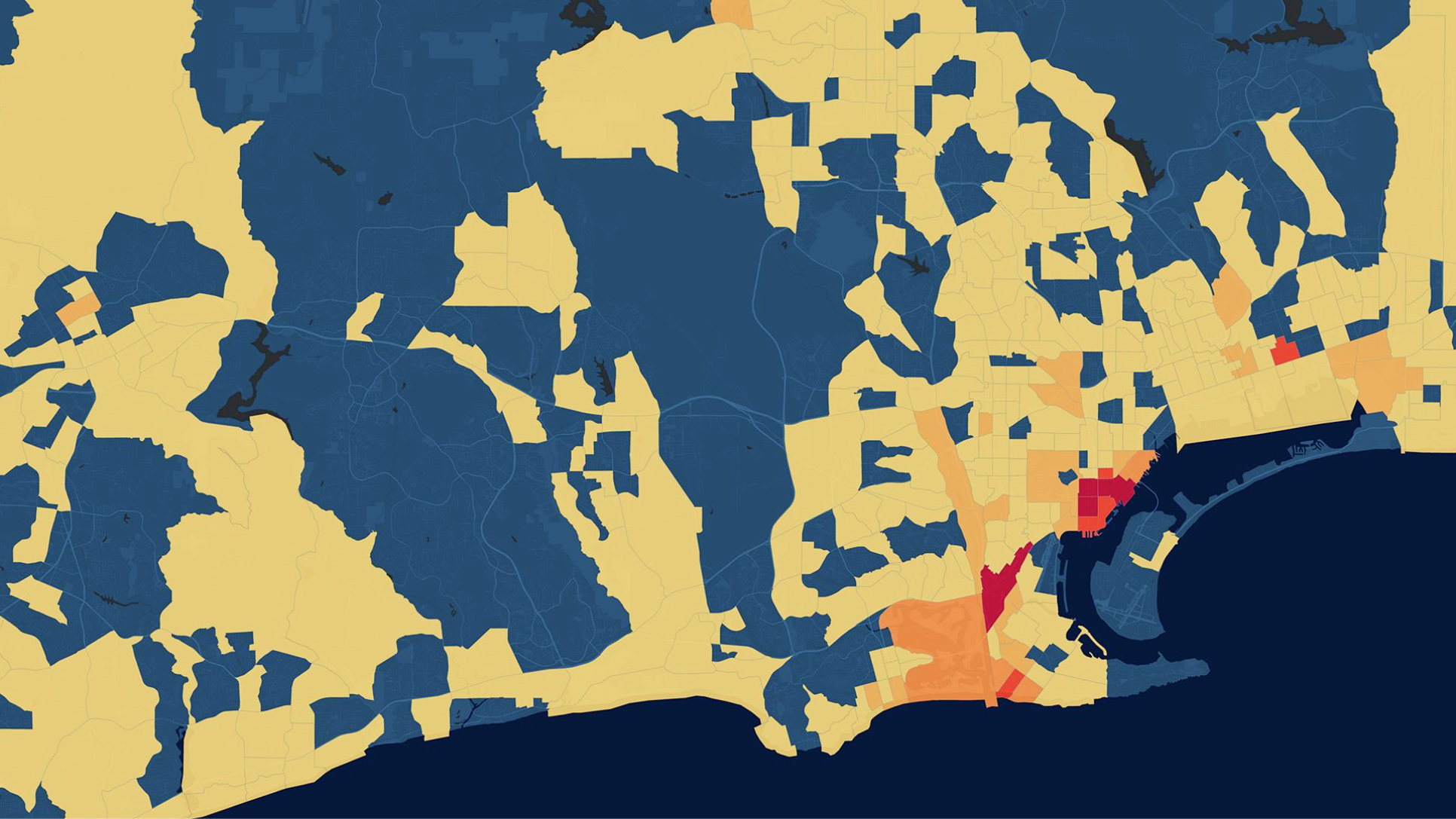 Map indicating areas with environmental justice concerns