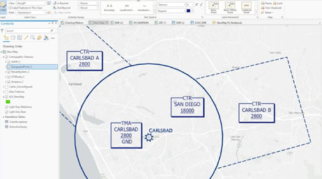 A map of aviation route regions alongside a related menu of analysis options