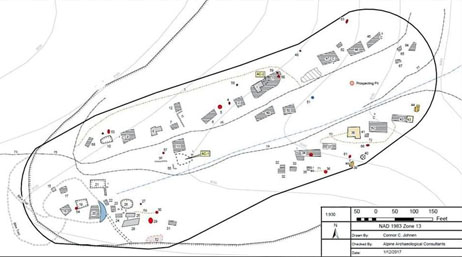 An illustration of a historical mining town showing chronology of land depressions