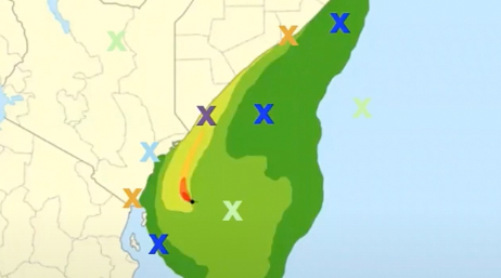 Partial map of the United States with states shown in different colors