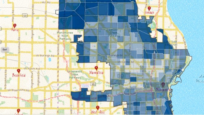 Education data represented on a map