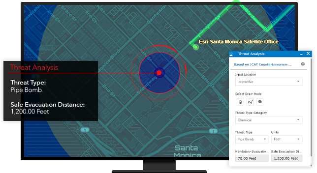 Map of a pipe bomb incident and safe evacuation distance