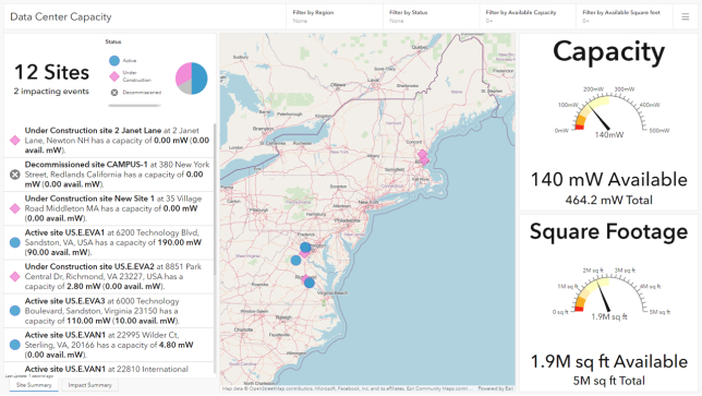 A map dashboard with a country map and various graphs and lists of data