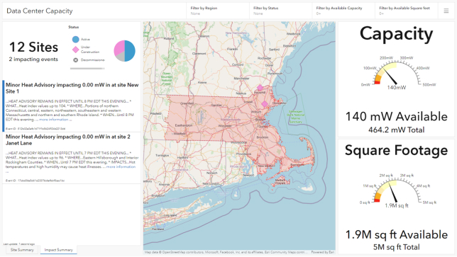 A map dashboard with a country map and various graphs and lists of data
