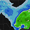 A map of North America that is hues of blue and green showing gas supply workflows using real-time and historical weather data