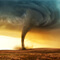 A tornado swirling across an open plain