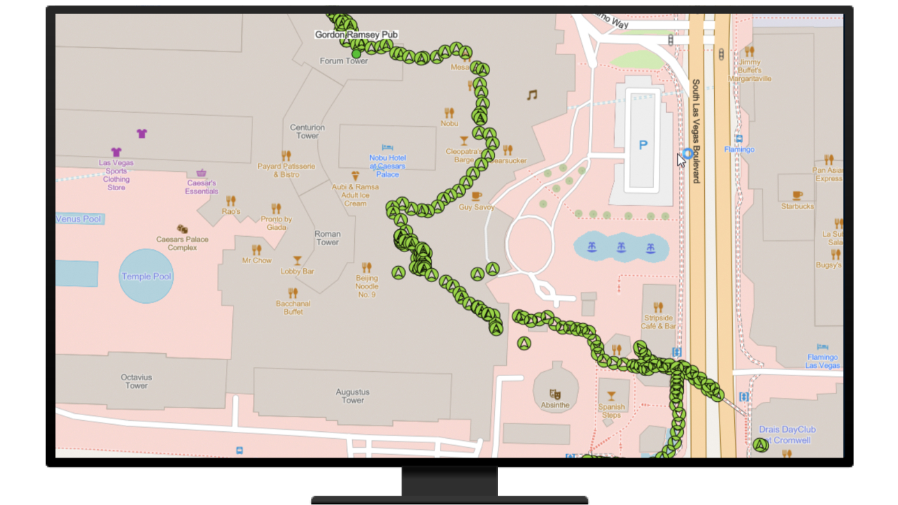 A computer displaying a planned safety route