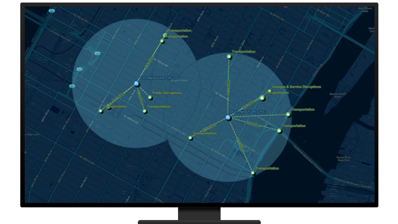 A computer displaying two areas geofenced 