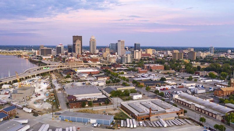 The Louisville, Kentucky, skyline and surrounding area 