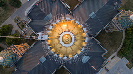 A top down view of a city building