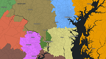 Map with multi-colored shaded areas