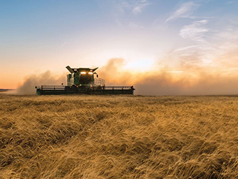 A combine harvester in a field