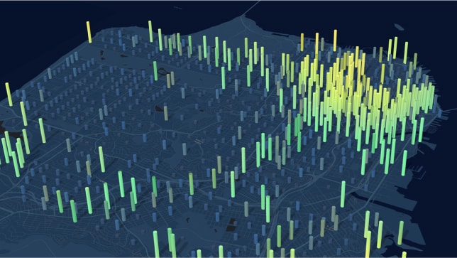 Map with 3D vertical bars