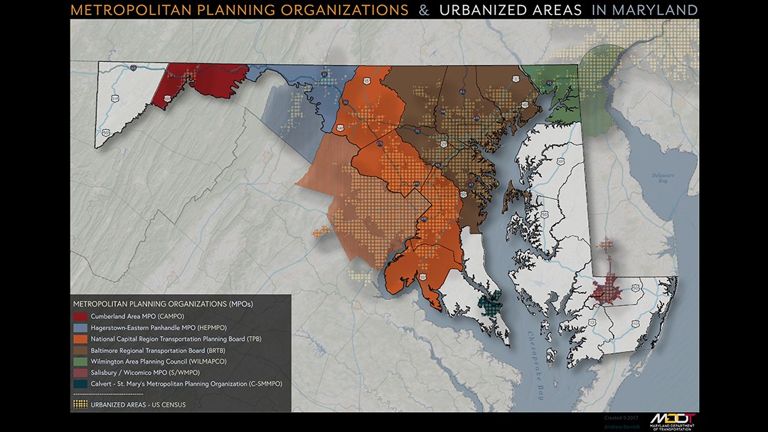 Map of Metropolitan Planning Organizations & Urbanized Areas in Maryland