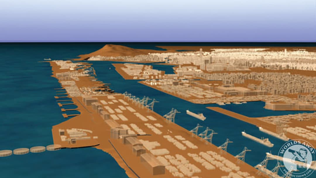 CityEngine rendering of an ancient megacity that resides near water