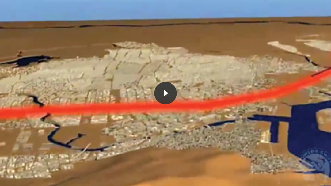Screenshot of map made with CityEngine overlaid with a video play icon