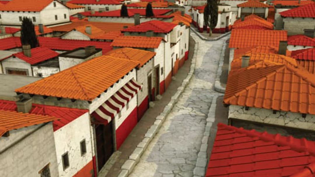 Color version of CityEngine rendering of ancient Pompeii